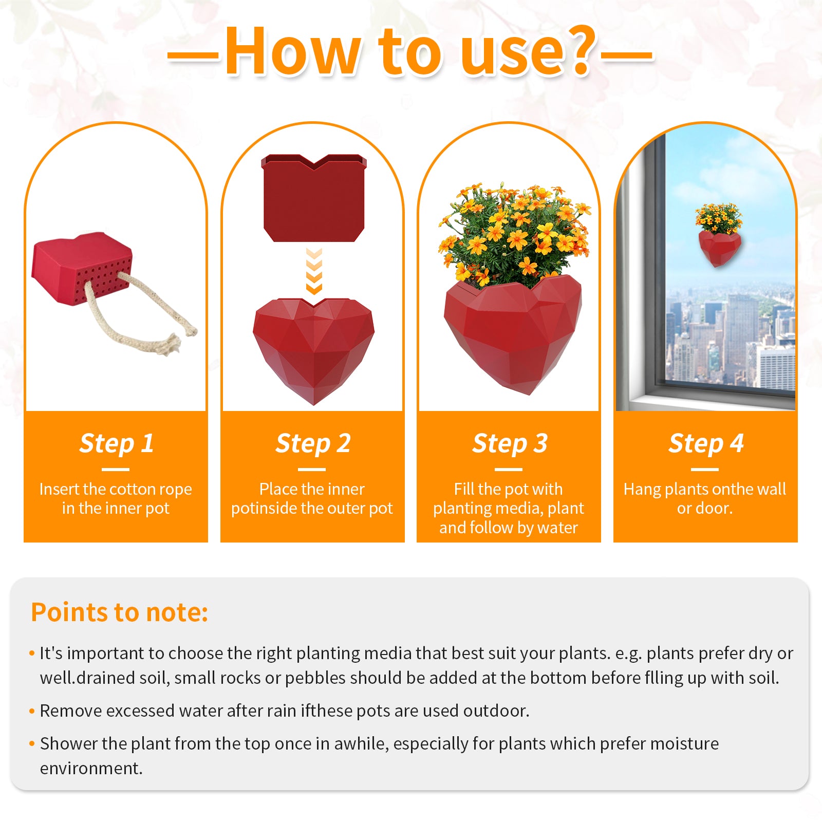 Wall Mounted Planter - NO DRILLING,Houseplant Wall Display Ideas,3D Printed Wall Planter with Drainage Tray V1195-V3DOY000470RED