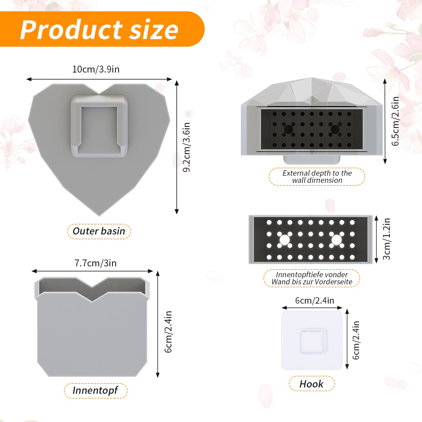 Wall Mounted Planter - NO DRILLING,Houseplant Wall Display Ideas,3D Printed Wall Planter with Drainage Tray V1195-V3DOY000470WHITE