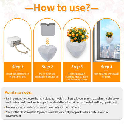 Wall Mounted Planter - NO DRILLING,Houseplant Wall Display Ideas,3D Printed Wall Planter with Drainage Tray V1195-V3DOY000470WHITE