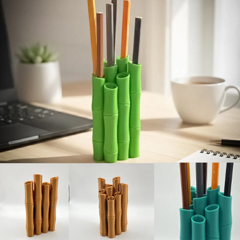 A 3D-printed bamboo pen holder can hold pens, pencils, markers, or drawing tools, adding a tranquil and V1195-VYY0009