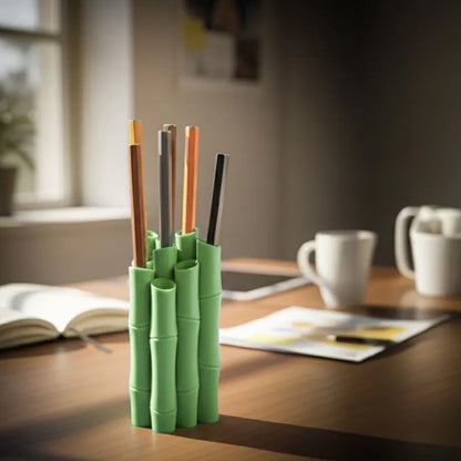 A 3D-printed bamboo pen holder can hold pens, pencils, markers, or drawing tools, adding a tranquil and V1195-VYY0009