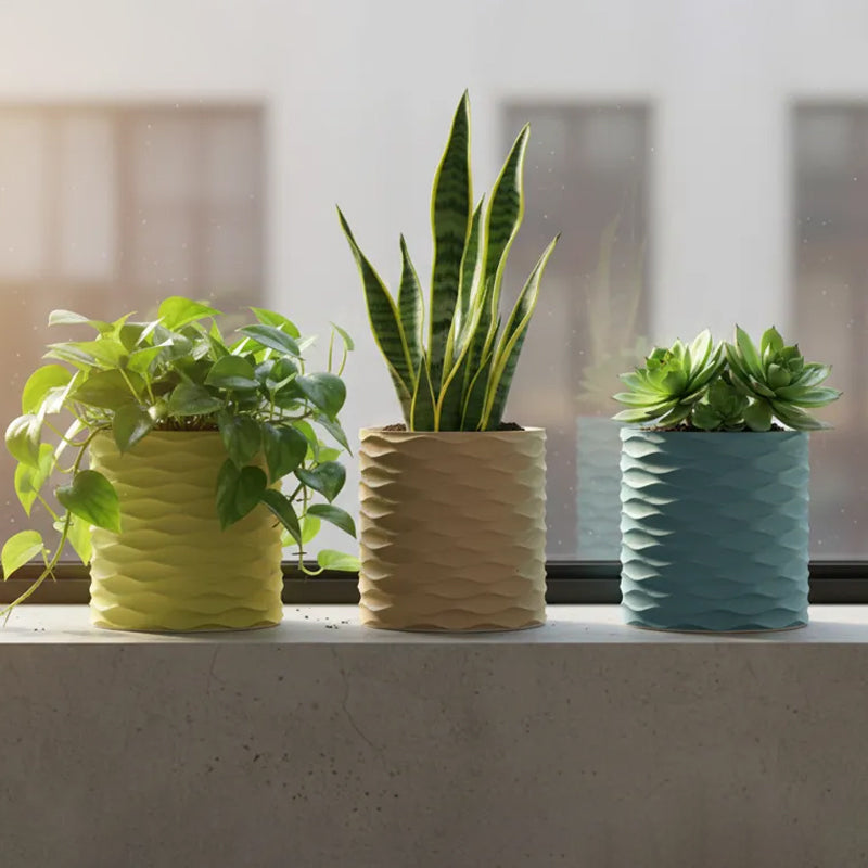 3D Printed Modern Wave Flower Pot - Water-Storing Rotating Base, Flesh Color, Single Piece V1195-VYY0010