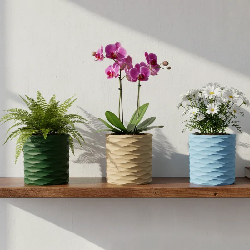 3D Printed Modern Wave Flower Pot - Water-Storing Rotating Base, Flesh Color, Single Piece V1195-VYY0010