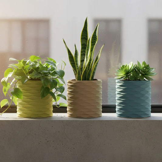 3D Printed Modern Wave Flower Pot - Water-Storing Rotating Base, Army Green, Single Piece V1195-VYY0011