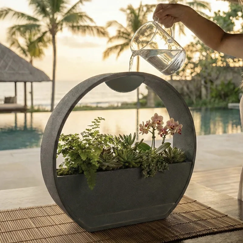 3D-printed stone-textured self-watering flower pot V1195-VYY0016