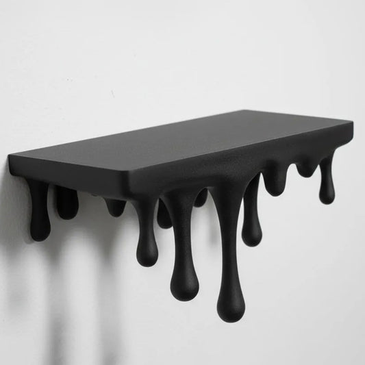 3D Printed Melting Wall Shelf - Drip-Style Modern Storage Rack, Black V1195-VYY0020