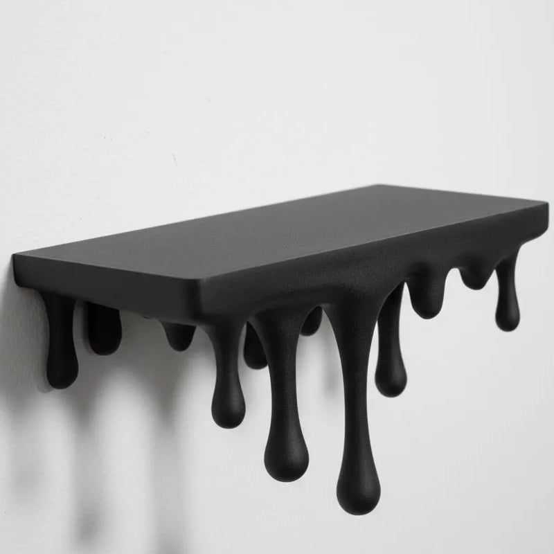 3D Printed Melting Wall Shelf - Drip-Style Modern Storage Rack, Black V1195-VYY0020