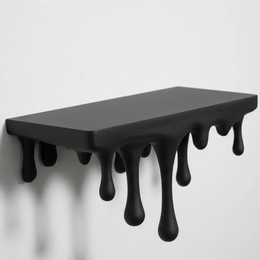 3D Printed Melting Wall Shelf - Drip-Style Modern Storage Rack, Black V1195-VYY0020