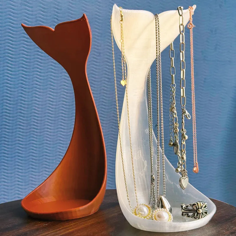 3D printed fishtail jewelry stand, single piece, white silk. V1195-VYY0022