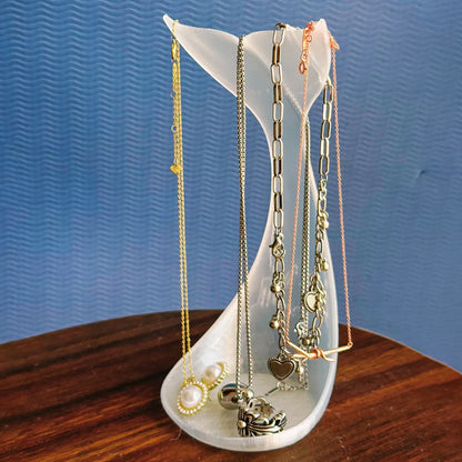 3D printed fishtail jewelry stand, single piece, white silk. V1195-VYY0022