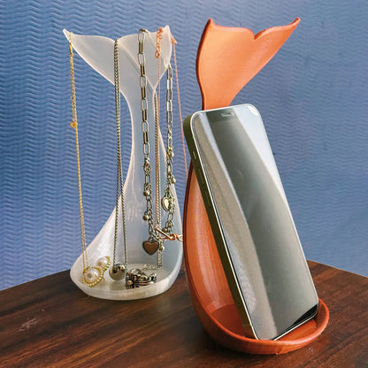 3D printed fishtail jewelry stand, single piece, white silk. V1195-VYY0022