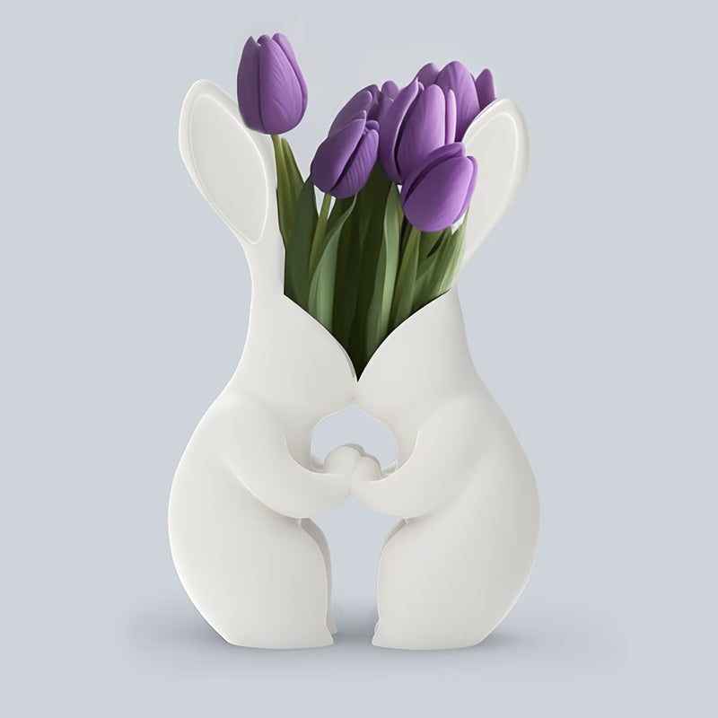 3D printed Easter bunny vase, ceramic-look plastic vase. White. V1195-VYY0023