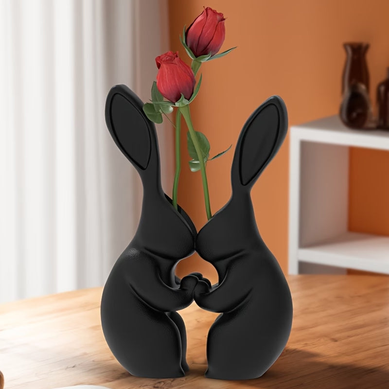 3D printed Easter bunny vase, ceramic-look plastic vase.black. V1195-VYY0024