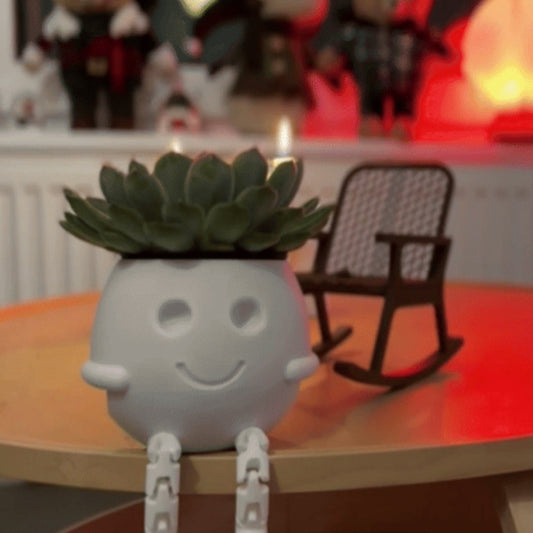 3D printed rocking planter, perfect as a desktop decoration, bookshelf embellishment, or gift. White. V1195-VYY0025