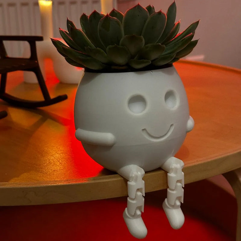 3D printed rocking planter, perfect as a desktop decoration, bookshelf embellishment, or gift. White. V1195-VYY0025