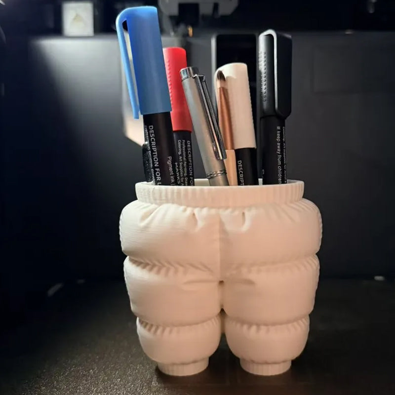 A unique 3D printed down-filled pants pen holder desktop organizer, white. V1195-VYY0034