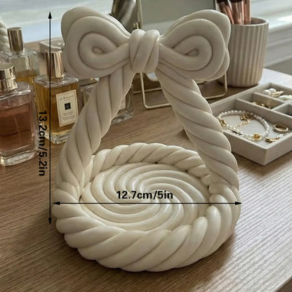 3D Printed Charming Bow Jewelry Tray - Twisted Hemp Rope Storage Tray, White V1195-VYY0040