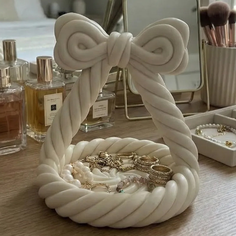 3D Printed Charming Bow Jewelry Tray - Twisted Hemp Rope Storage Tray, pink V1195-VYY0041