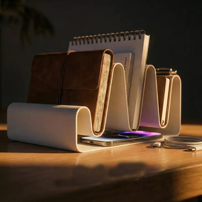 3D Printed Streamlined Desktop Organizer - Minimalist Desktop Stand (White) V1195-VYY0043