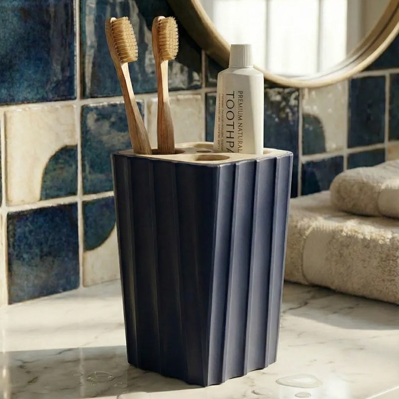 3D Printed Modern Grooved Toothbrush Holder Bathroom Organizer - Black and White Combination V1195-VYY0045