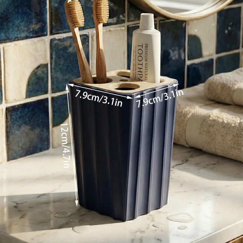 3D Printed Modern Grooved Toothbrush Holder Bathroom Organizer - Black and White Combination V1195-VYY0045