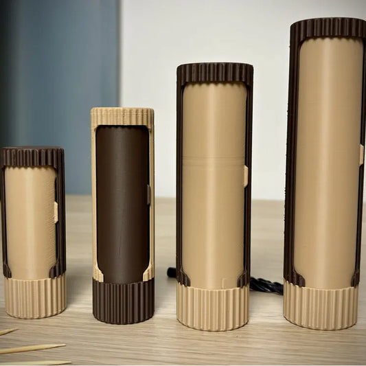 3D-printed compact rotating organizer capsule, 1.3 inches long x 3.4 inches high. V1195-VYY0049