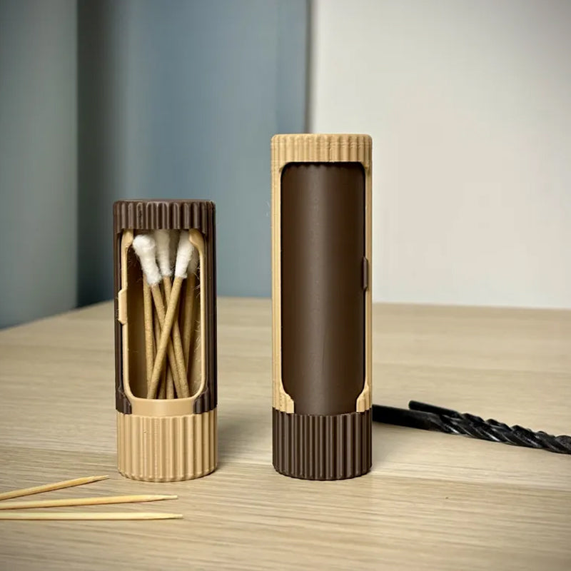 3D-printed compact rotating organizer capsule, 1.3 inches long x 3.4 inches high. V1195-VYY0049