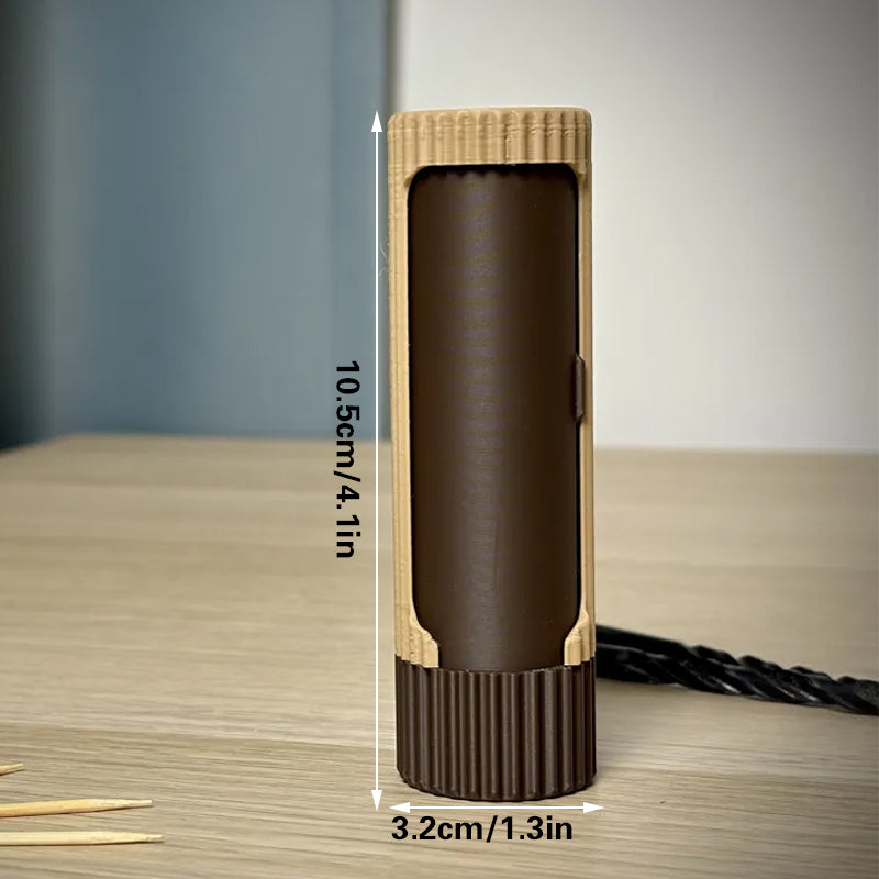Compact 3D-printed rotating organizer capsule, 1.3 inches long x 4.1 inches high. V1195-VYY0050