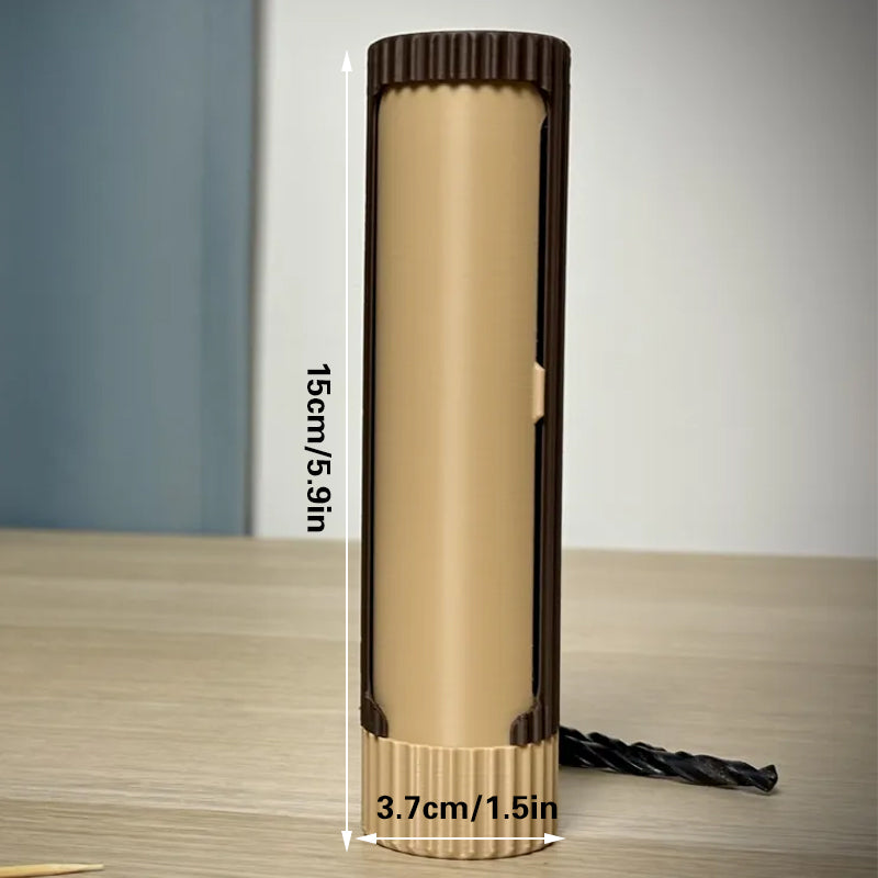 3D-printed compact rotating organizer capsule, 1.3 inches long x 5.9 inches high. V1195-VYY0052
