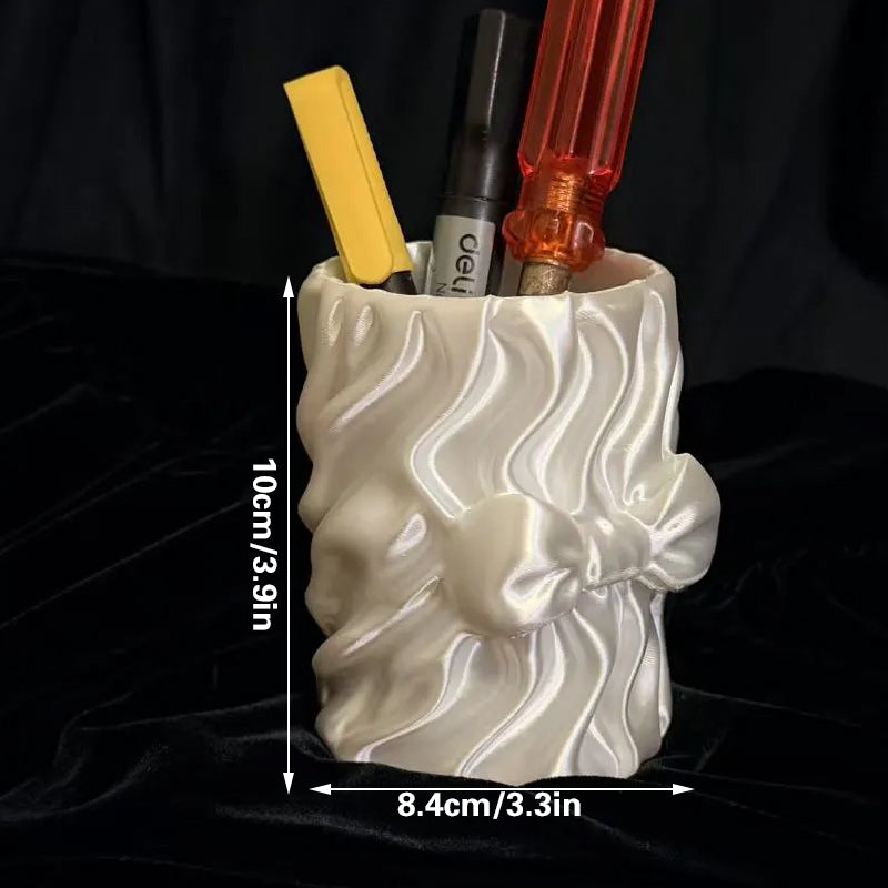 Sweet Bow Silk Pen Holder, White Silk V1195-VYY0062