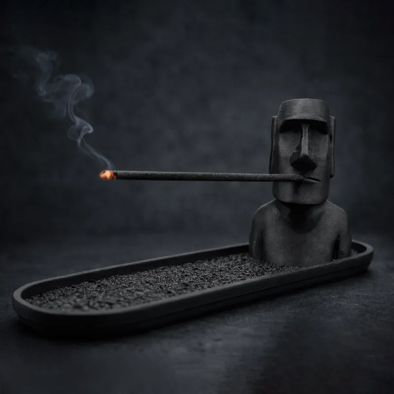 3D Printed Moai Incense Holder - Easter Island Statue, Black V1195-VYY0064