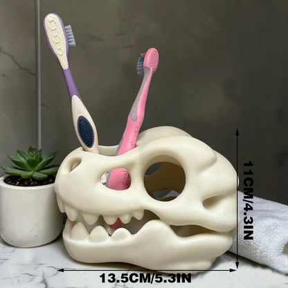 3D-printed dinosaur skull toothbrush holder, white V1195-VYY0066