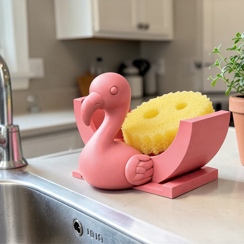3D Printed Flamingo Sponge Stand with Draining Function, Pinkfunction V1195-VYY0068