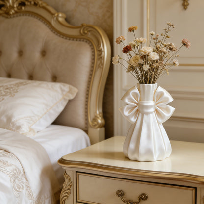 Elegant 3D-printed bow vase, home decor, silk white. V1195-VYY0071