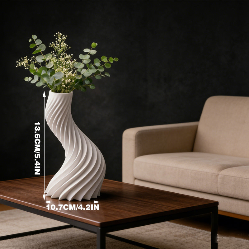 3D-printed spiral striped vase, perfect for small indoor plants, white. V1195-VYY0074