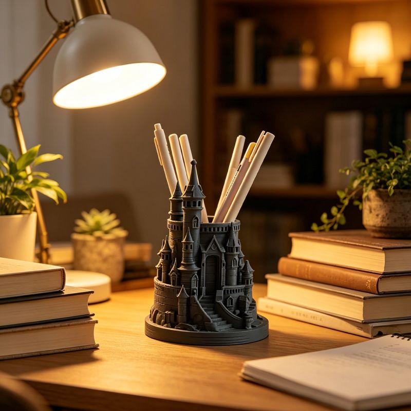 3D Printed Pen Castle Desktop Organizer, Black V1195-VYY0076