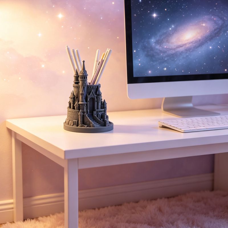 3D Printed Pen Castle Desktop Organizer, Black V1195-VYY0076