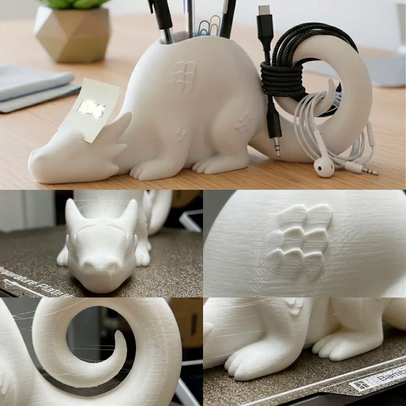 A 3D-printed dragon-shaped desktop organizer adds a touch of fantasy and order to your workspace. (White) V1195-VYY0080