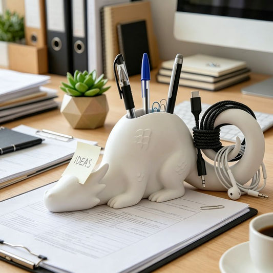 A 3D-printed dragon-shaped desktop organizer adds a touch of fantasy and order to your workspace. (White) V1195-VYY0080