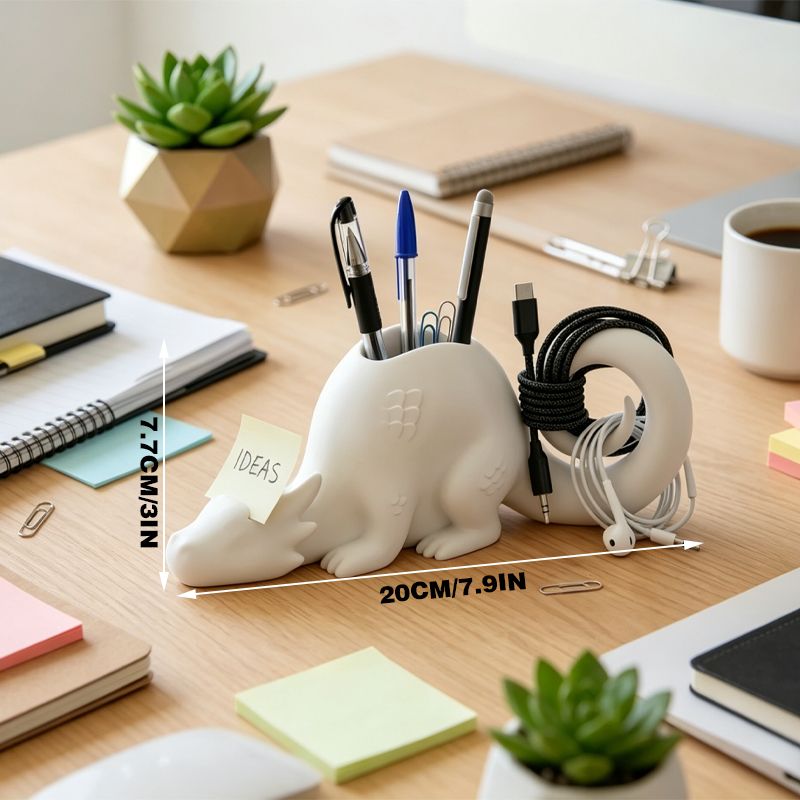 A 3D-printed dragon-shaped desktop organizer adds a touch of fantasy and order to your workspace. (White) V1195-VYY0080