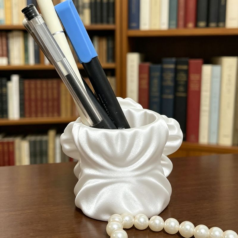 3D printed silk flower pen holder, white silk V1195-VYY0081