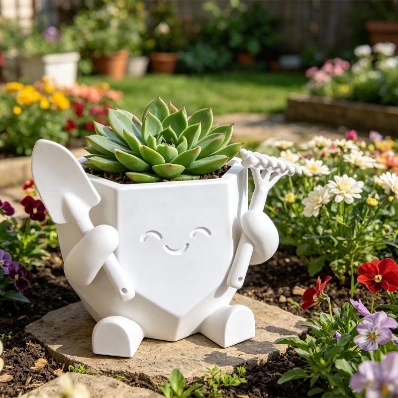 3D Printed Smiling Gardener (White) V1195-VYY0082