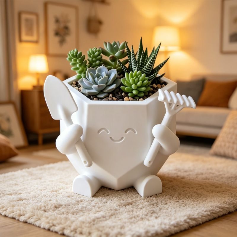 3D Printed Smiling Gardener (White) V1195-VYY0082
