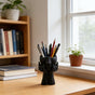 3D-printed rock face vase or office organizer, black. V1195-VYY0083