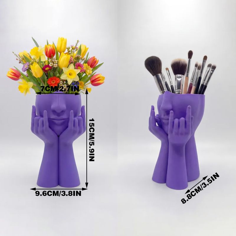 3D-printed rock face vase or office organizer, black. V1195-VYY0083