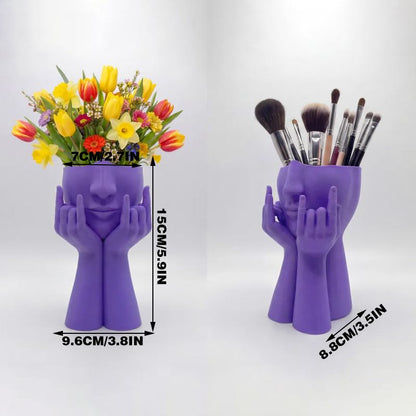 3D-printed rock face vase or office organizer, black. V1195-VYY0083