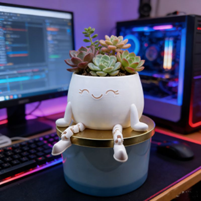 3D-printed sitting flower pot, white V1195-VYY0084