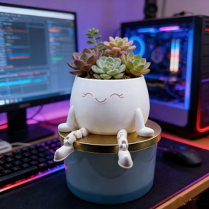 3D-printed sitting flower pot, white V1195-VYY0084