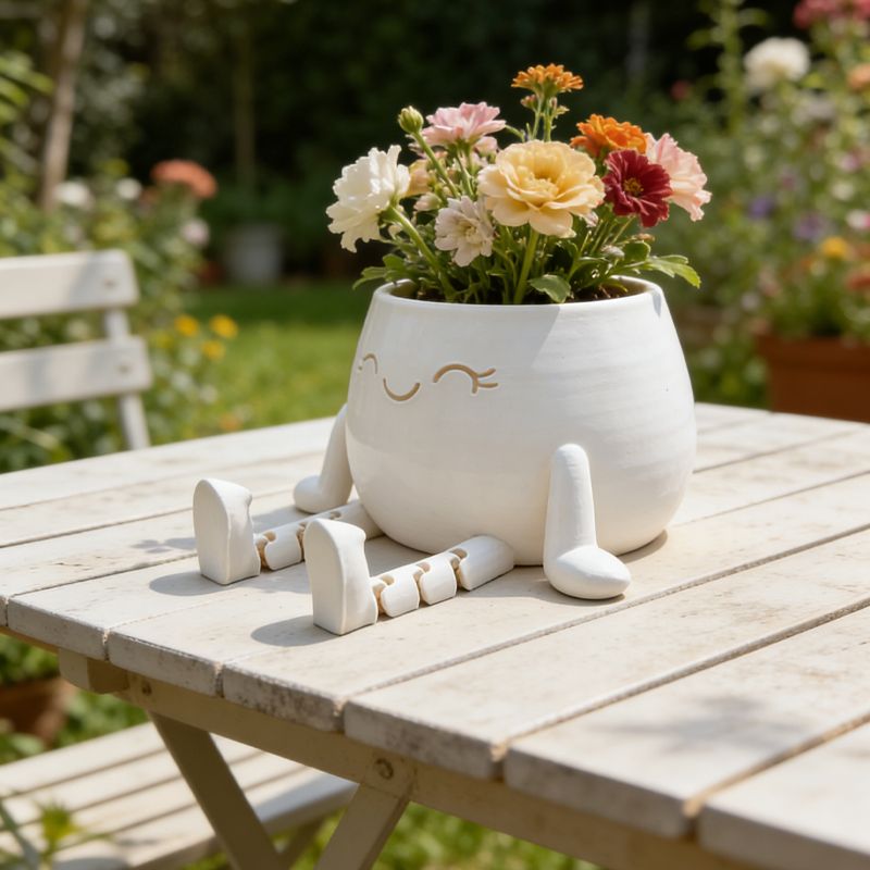 3D-printed sitting flower pot, white V1195-VYY0084