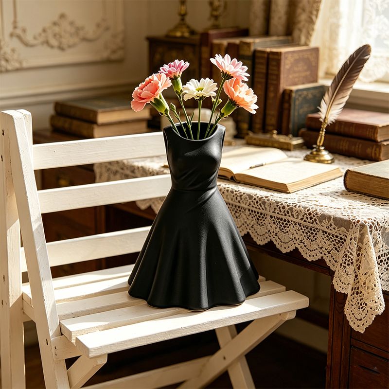 3D printed dress vase, black V1195-VYY0089